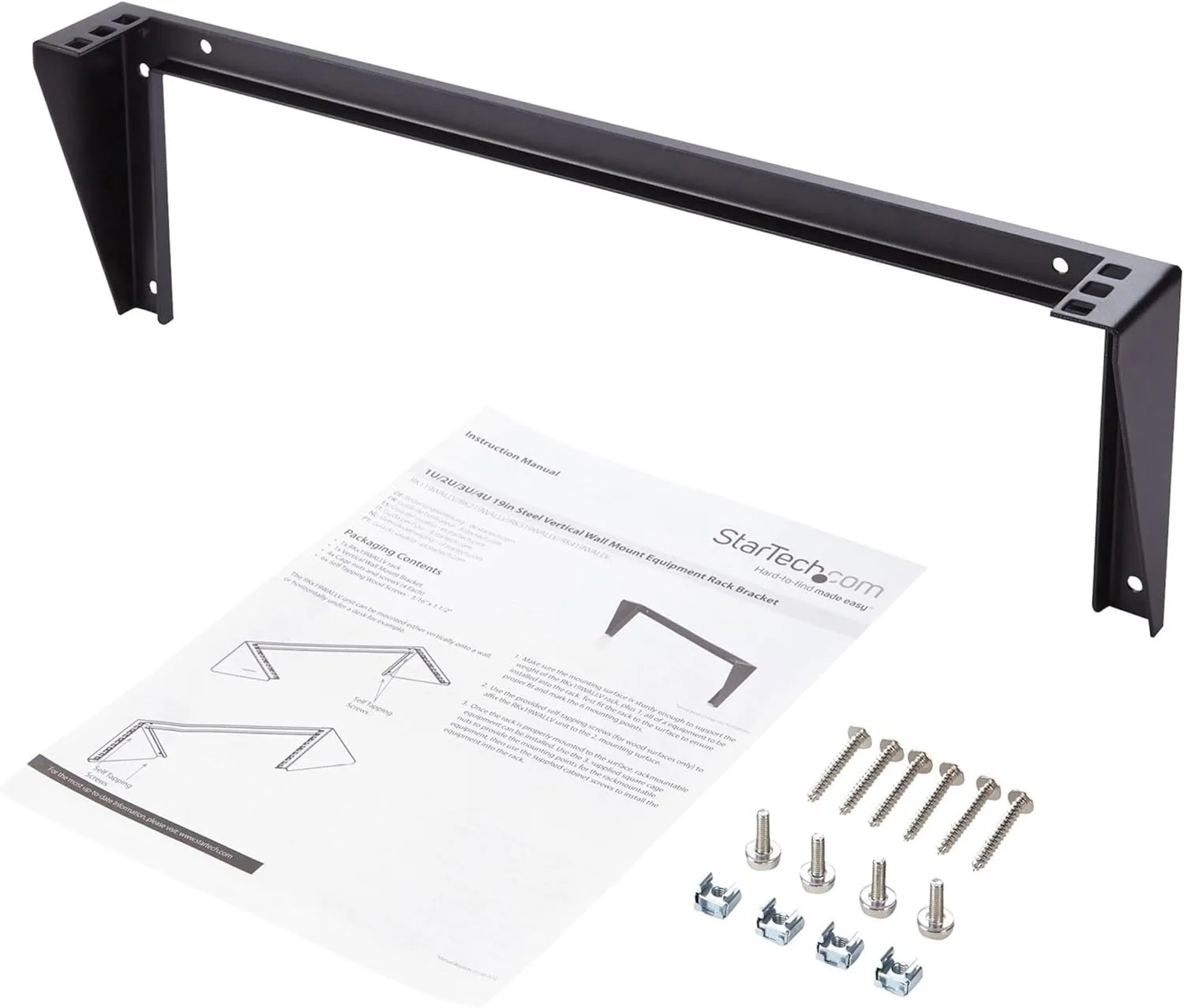 StarTech.com 1U Wall Mount Patch Panel Bracket – 19 in – Steel - Vertical Mounting Bracket for Networking and Data Equipment