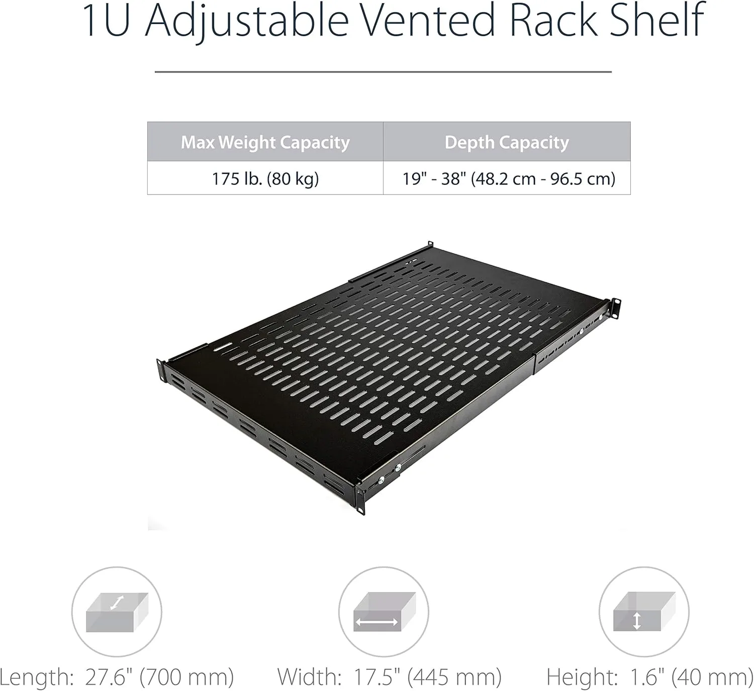 StarTech.com 1U Adjustable Vented Server Rack Mount Shelf - 175lbs (ADJSHELF)