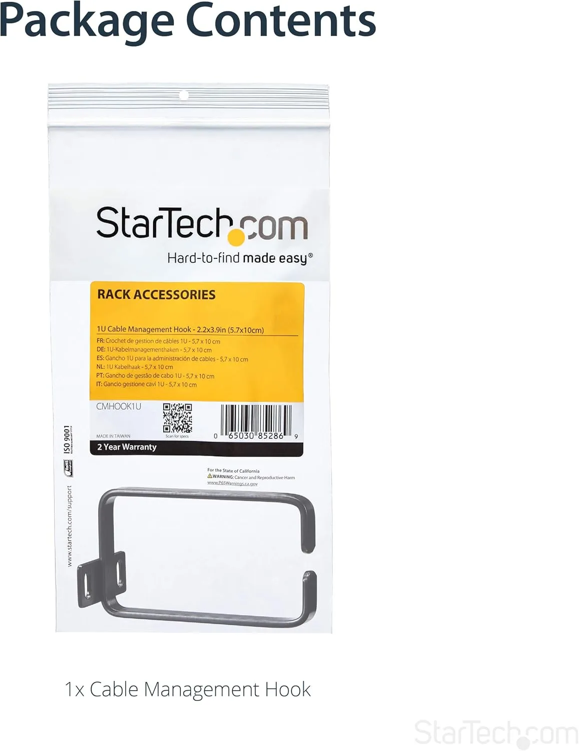 StarTech.com Vertical Server Rack Cable Management D-Ring Hook - Steel, Black