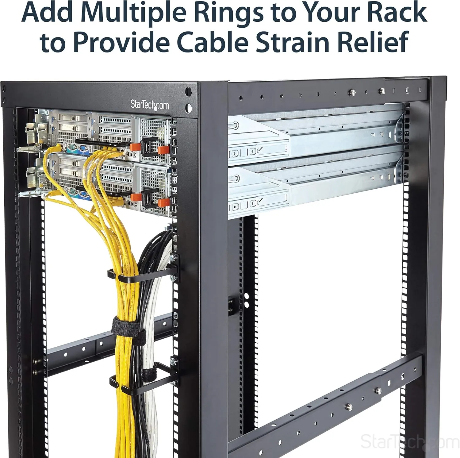 StarTech.com Vertical Server Rack Cable Management D-Ring Hook - Steel, Black
