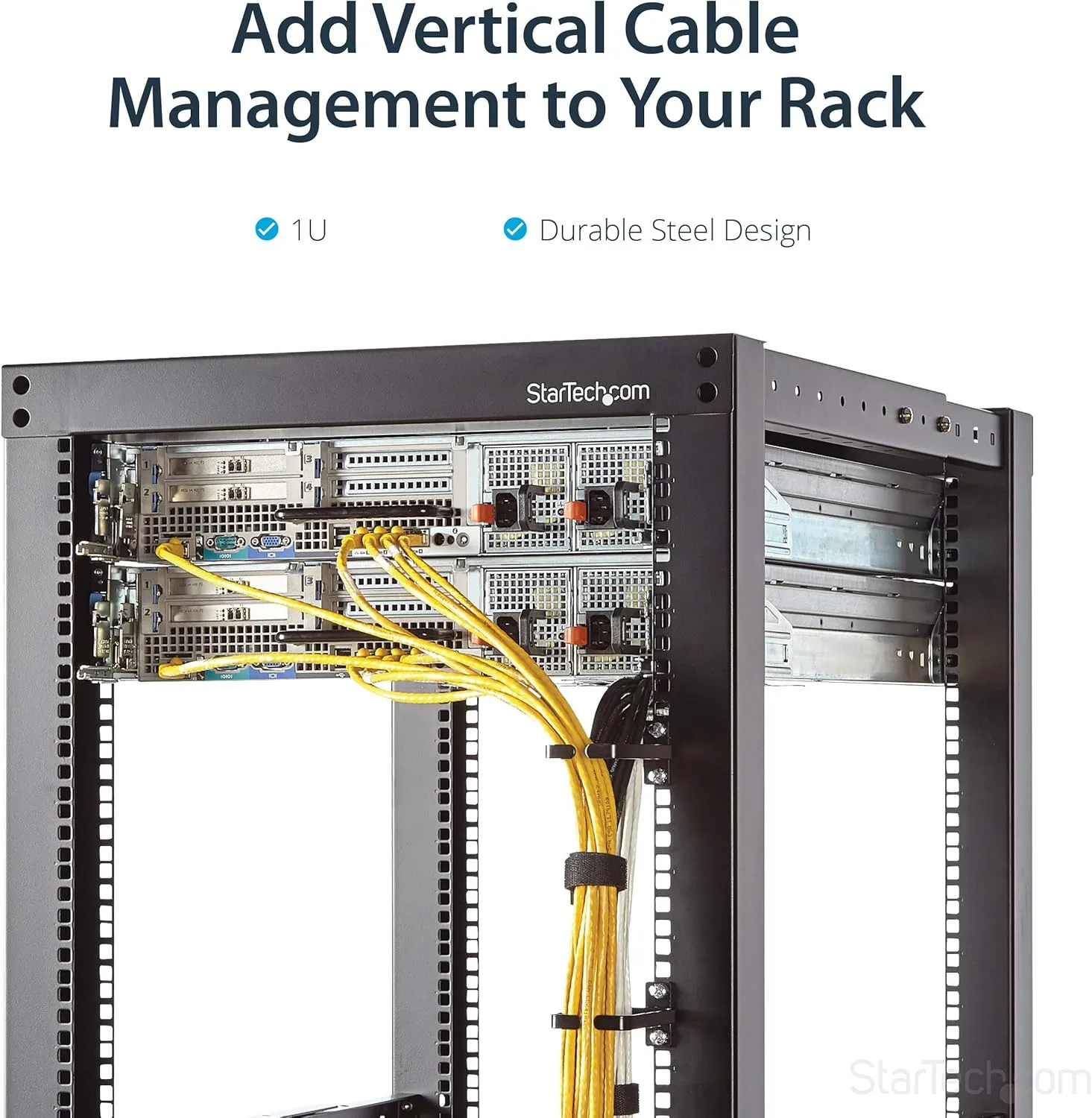 StarTech.com Vertical Server Rack Cable Management D-Ring Hook - Steel, Black