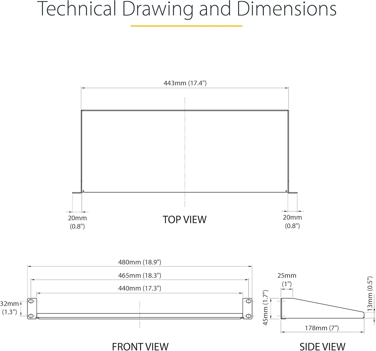 StarTech.com Universal Server Rack Shelf - Fixed Cantilever Tray for 19in Racks