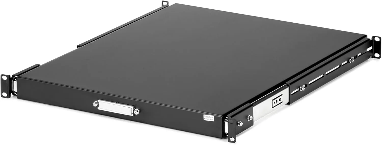 StarTech.com 1U Sliding Server Rack Mount Keyboard Shelf Tray, 55lbs (25Kg), 22in (55cm) Deep Steel Pull Out Drawer for Racks