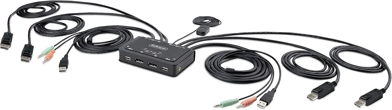 StarTech.com 2-Port Dual-Monitor DisplayPort KVM Switch, 4K 60Hz (C2-DD46-UA2-CBL-KVM)