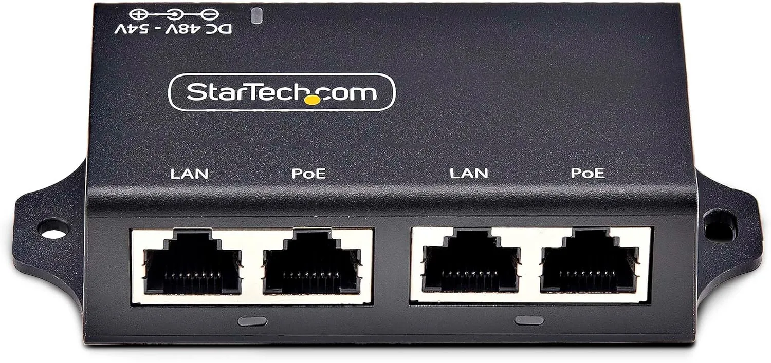 StarTech.com 2-Port PoE+ Injector, 10/100/1000Mbps, PoE/PoE+ (802.3af/at), 4X 10/100/1000BASE-T RJ45, 30W, Wall Mountable