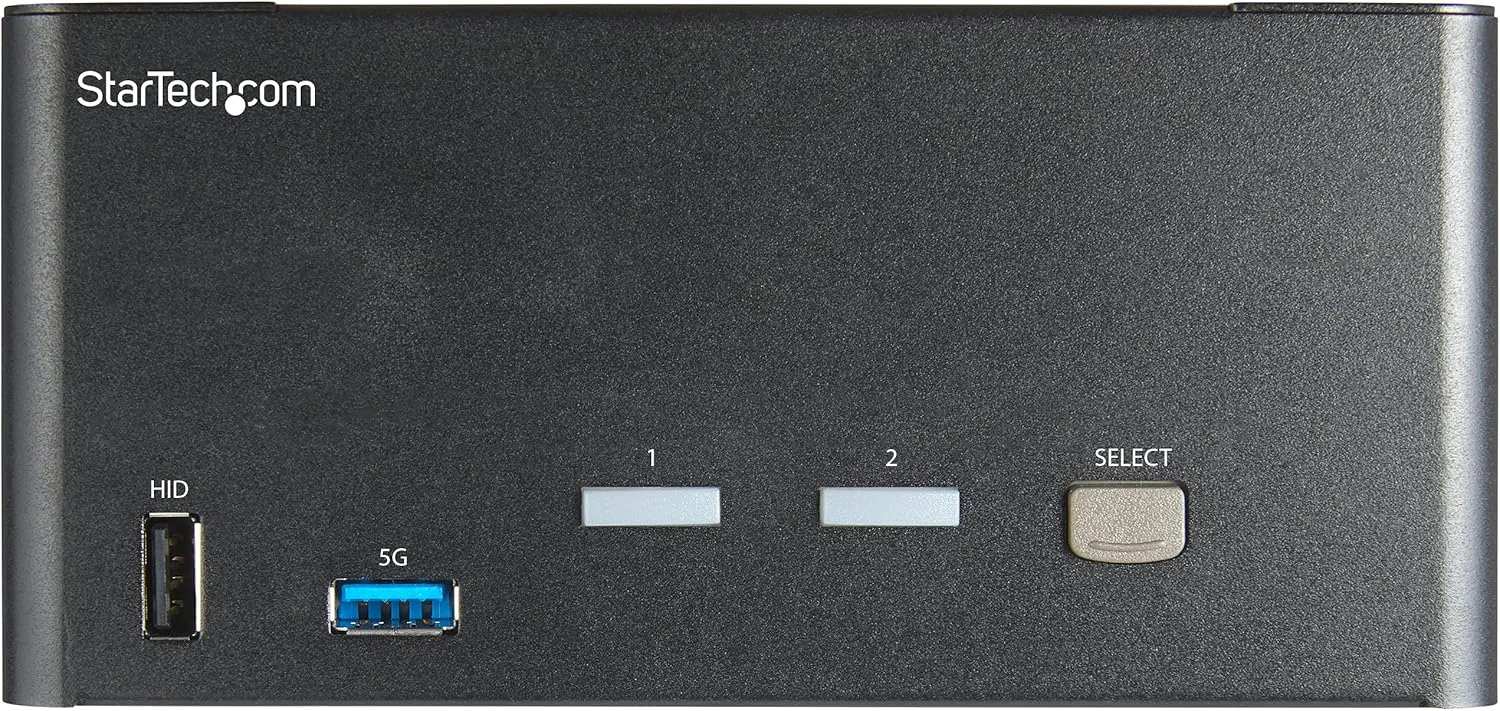 StarTech.com 2 Port Triple Monitor DisplayPort KVM Switch - 4K 60Hz UHD HDR - Desktop DP 1.2 KVM with 2 Port USB 3.0 Hub (5Gbps) & 4X USB 2.0 HID Ports, Audio - Hotkey Switching - TAA (SV231TDPU34K)