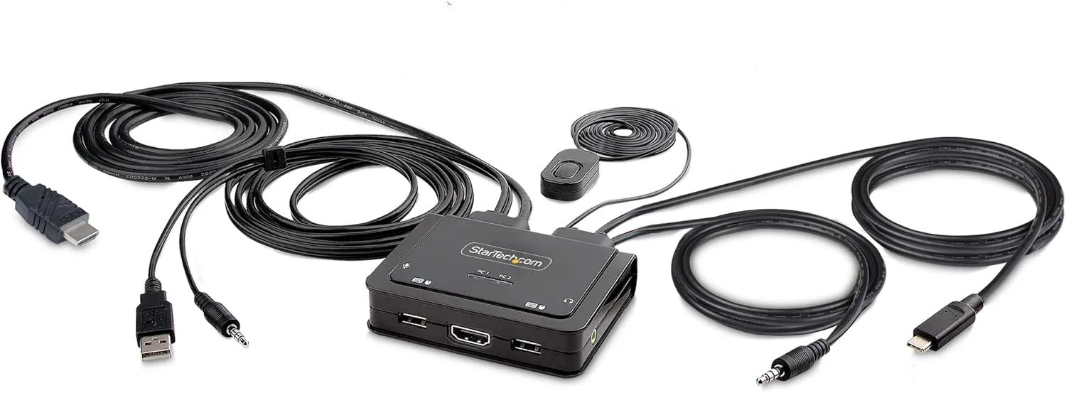 StarTech 2-Port Hybrid USB-C HDMI 4K60 KVM Switch with Integrated Cables (C2-H46-UAC-CBL-KVM)
