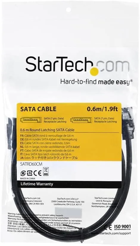StarTech.com 24 Inch (60cm) Round SATA Cable - Latching Connectors - 6Gbs SATA Data Cord - SATA Hard Drive Power Cable