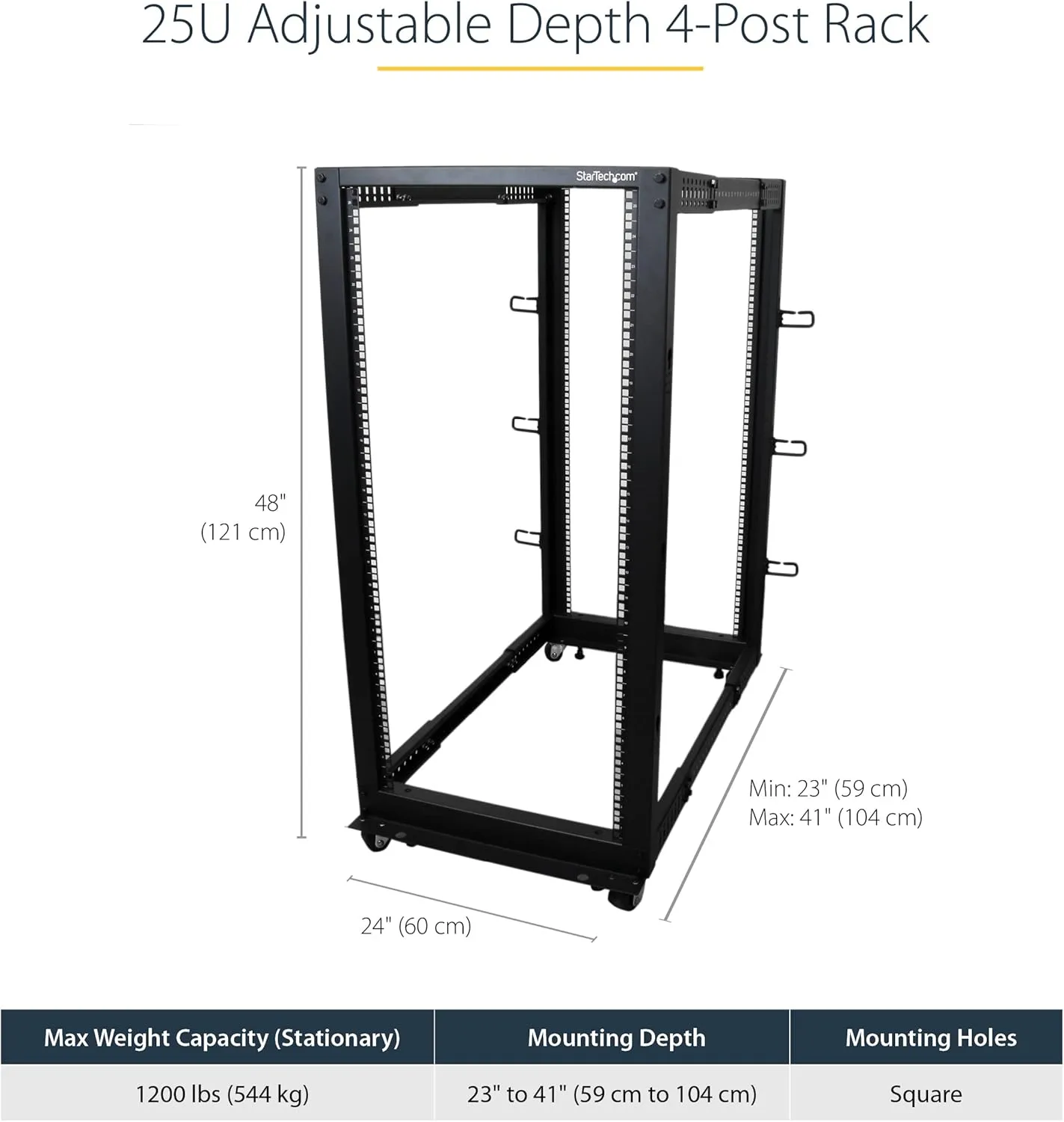 StarTech.com 4-Post Mobile Open Frame 19in Server Rack