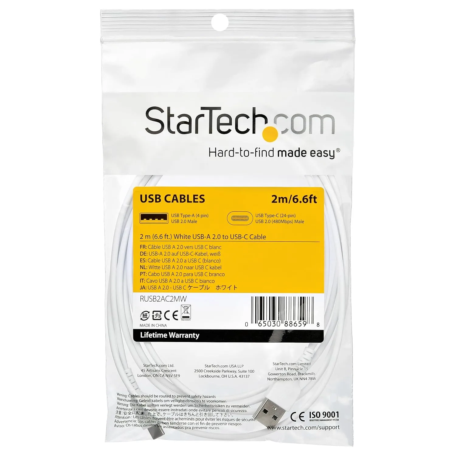 StarTech.com USB A to USB C Charging Cable - USB 2.0, Aramid Fiber