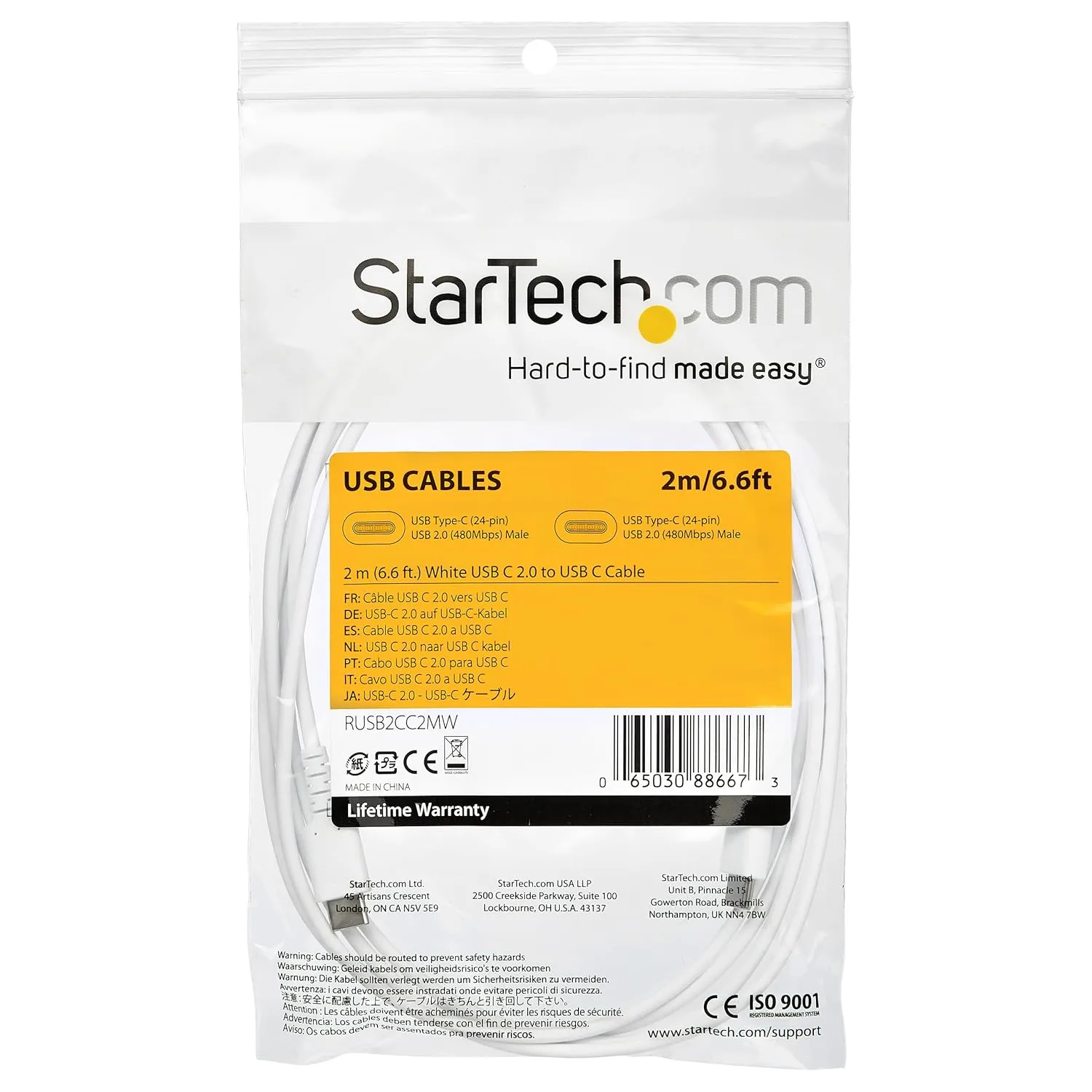 StarTech.com USB-C to USB-C Cable — Aramid Fiber, TPE Jacket, USB 2.0, 60W
