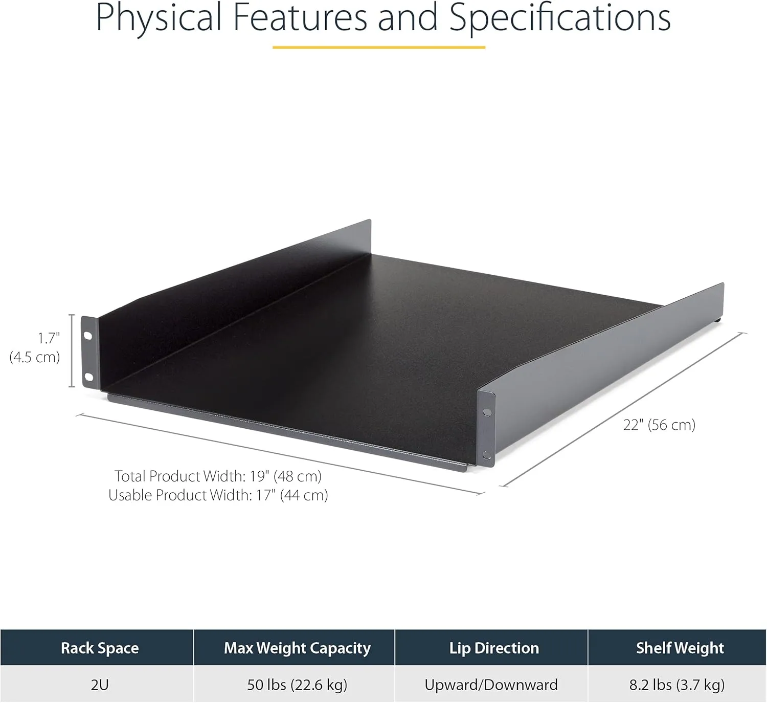 StarTech.com Universal Server Rack Shelf - Fixed Cantilever Tray for 19in Racks