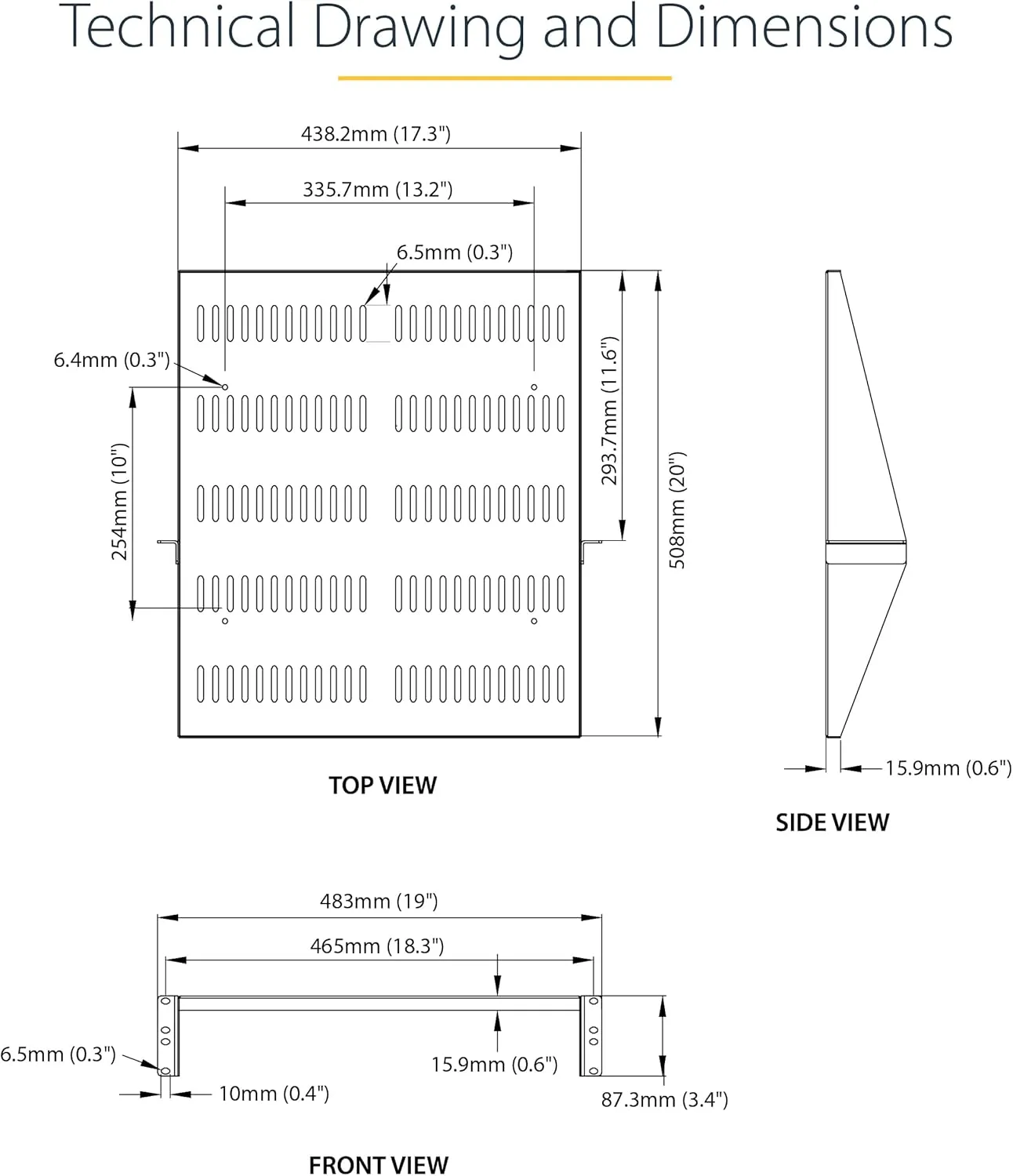 StarTech.com 2U Vented Server Rack Shelf, Center Mount, 20" Deep, 200 lb