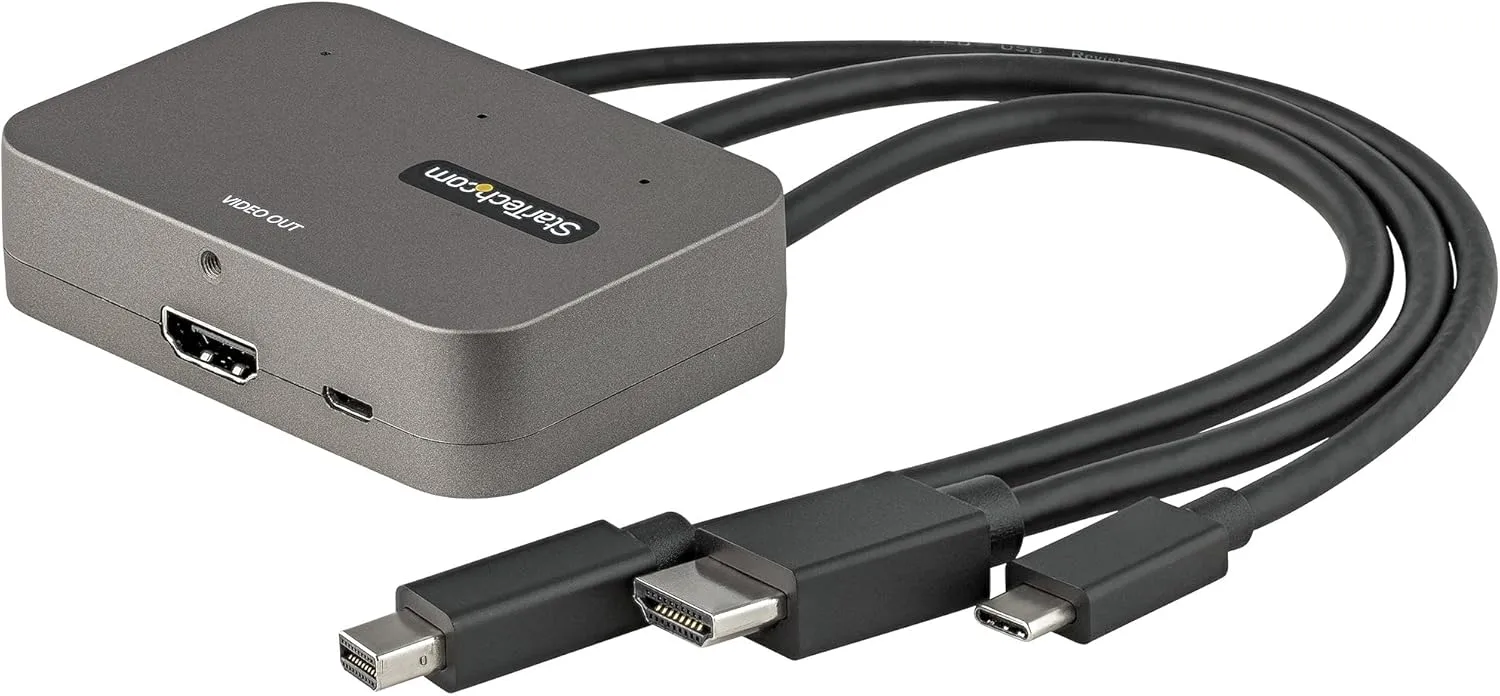 3-in-1 Multiport to HDMI Adapter, 4K 60Hz USB-C, HDMI or Mini DP to HDMI Video Converter, Conference Room Digital AV Adapter