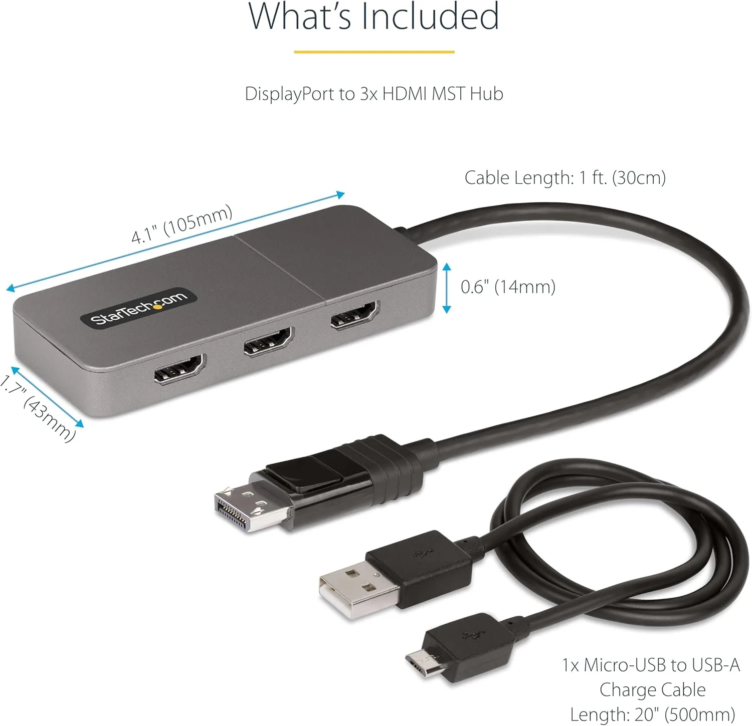 StarTech.com DisplayPort to HDMI MST Hub - DP 1.4, USB Powered, 1ft/30cm Cable