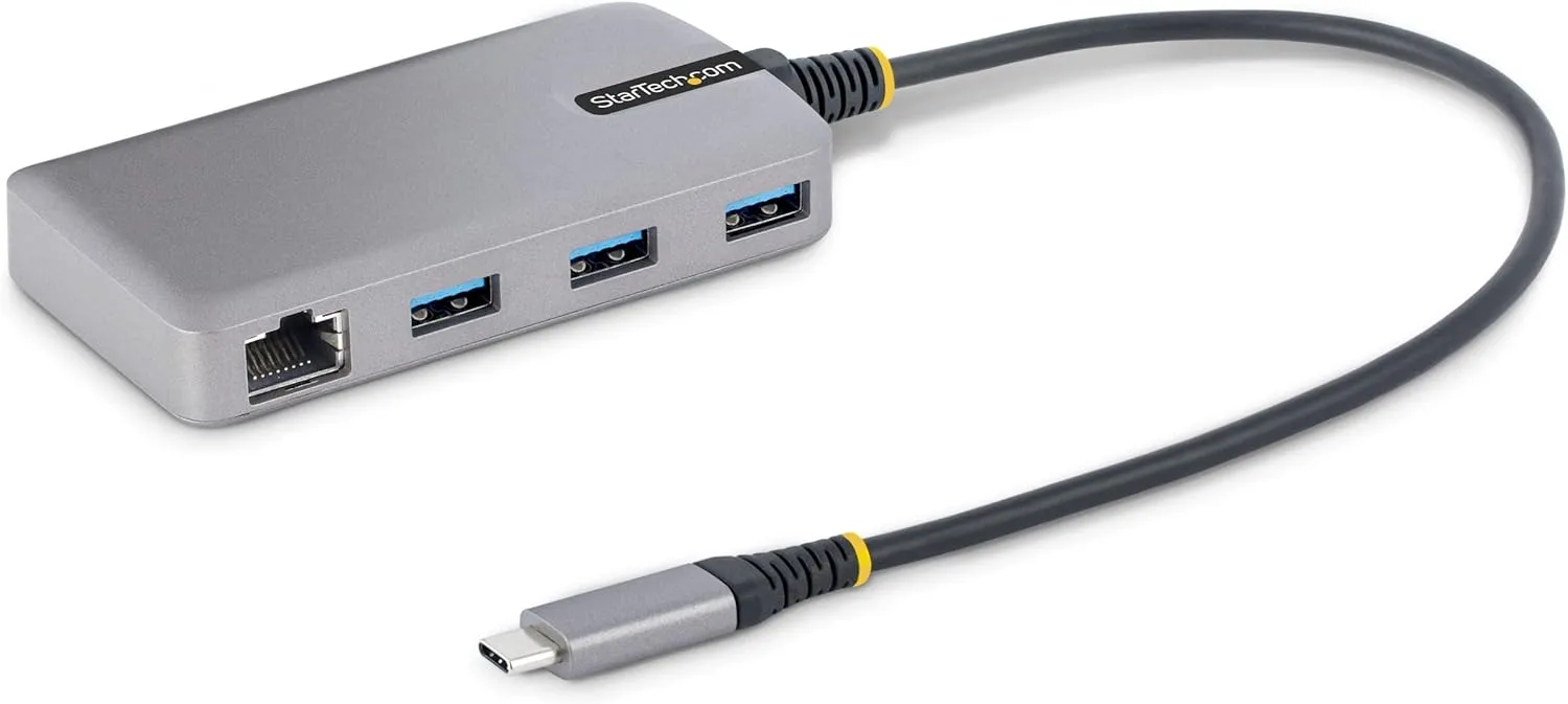 StarTech.com 3-Port USB-C Hub with Ethernet - 3X USB-A Ports, Gigabit Ethernet RJ45, USB 3.0 5Gbps, Bus-Powered