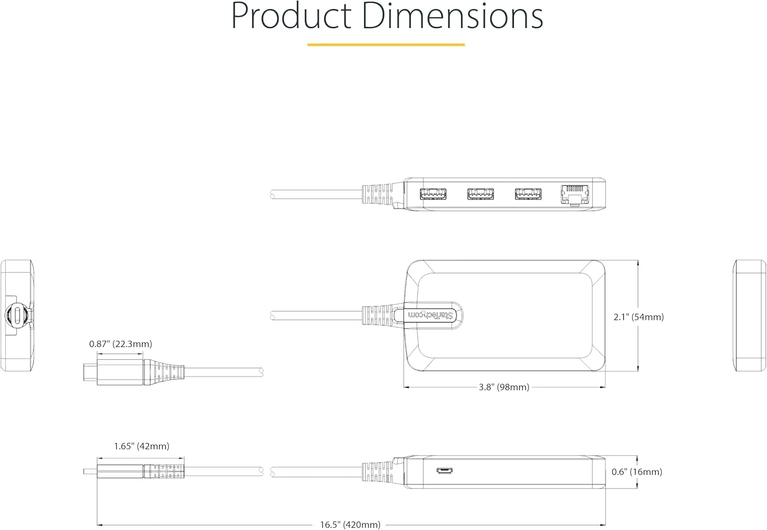 StarTech.com 3-Port USB-C Hub with Ethernet - 3X USB-A Ports, Gigabit Ethernet RJ45, USB 3.0 5Gbps, Bus-Powered