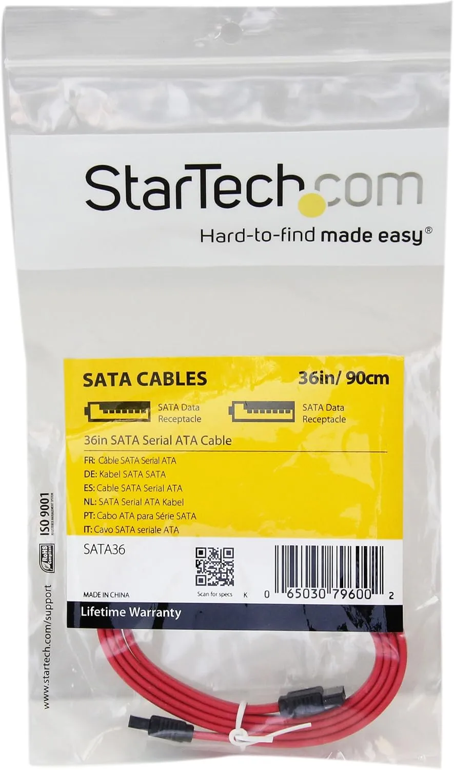 StarTech.com 36in SATA Cable - Serial ATA 150 - SATA (F) to (F) - 3 ft - Red - SATA36 (Pack of 2) Red 1 Count (Pack of 2)