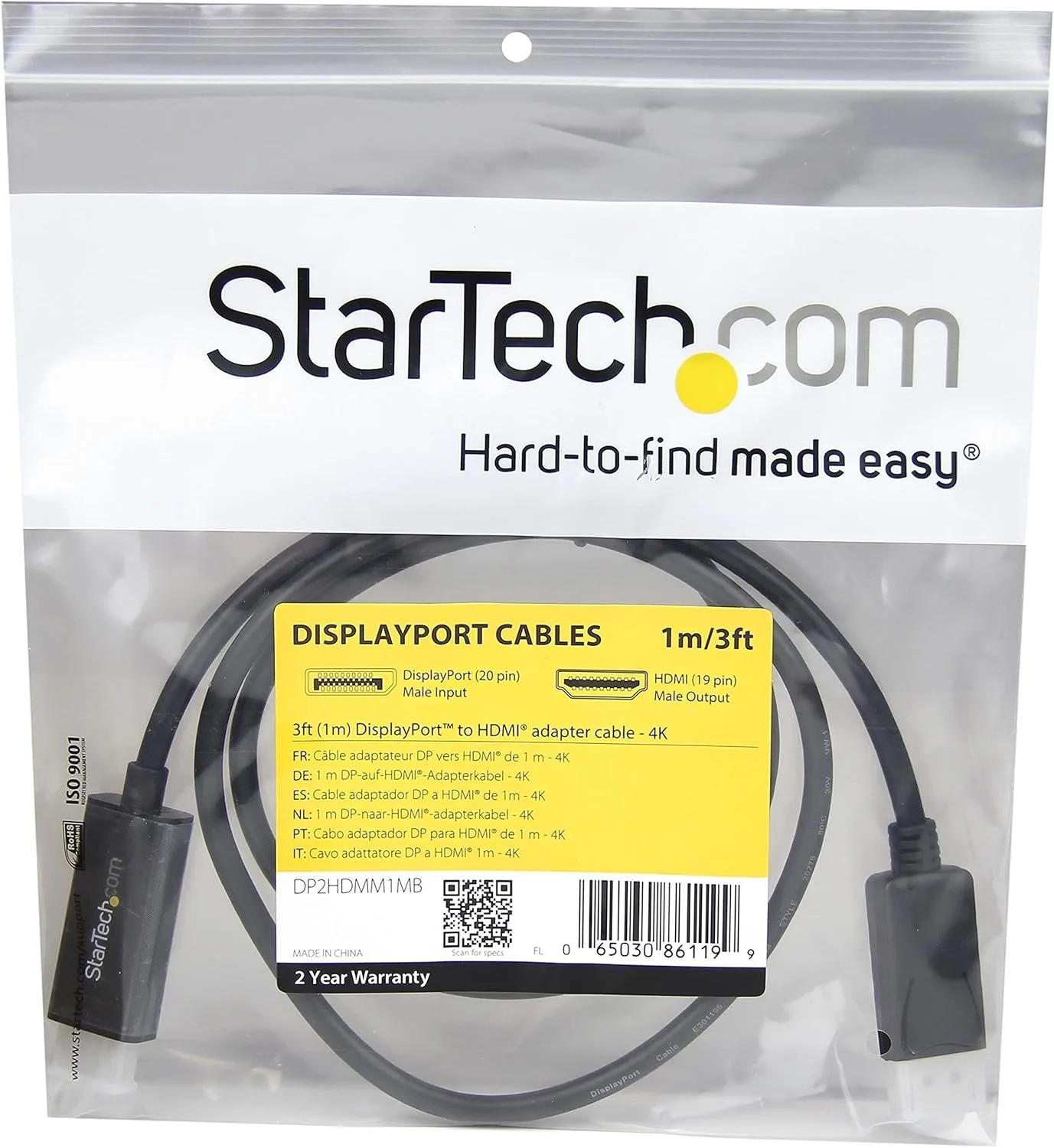 StarTech.com 3ft (1m) DisplayPort to HDMI Cable - 4K 30Hz - DisplayPort to HDMI Adapter Cable