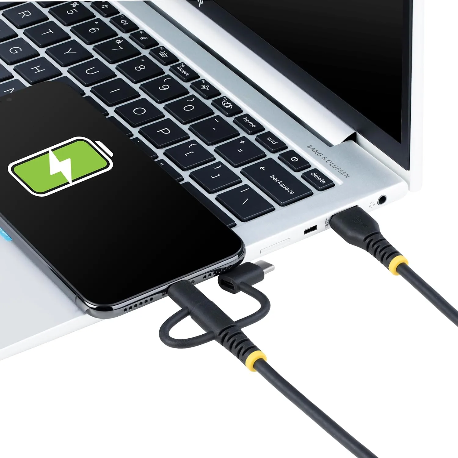 StarTech.com 3ft (1m) Rugged USB Multi Charging Cable, USB to Lightning/Micro-USB/Type-C, Apple MFi, 3-in-1 USB Charger Cord