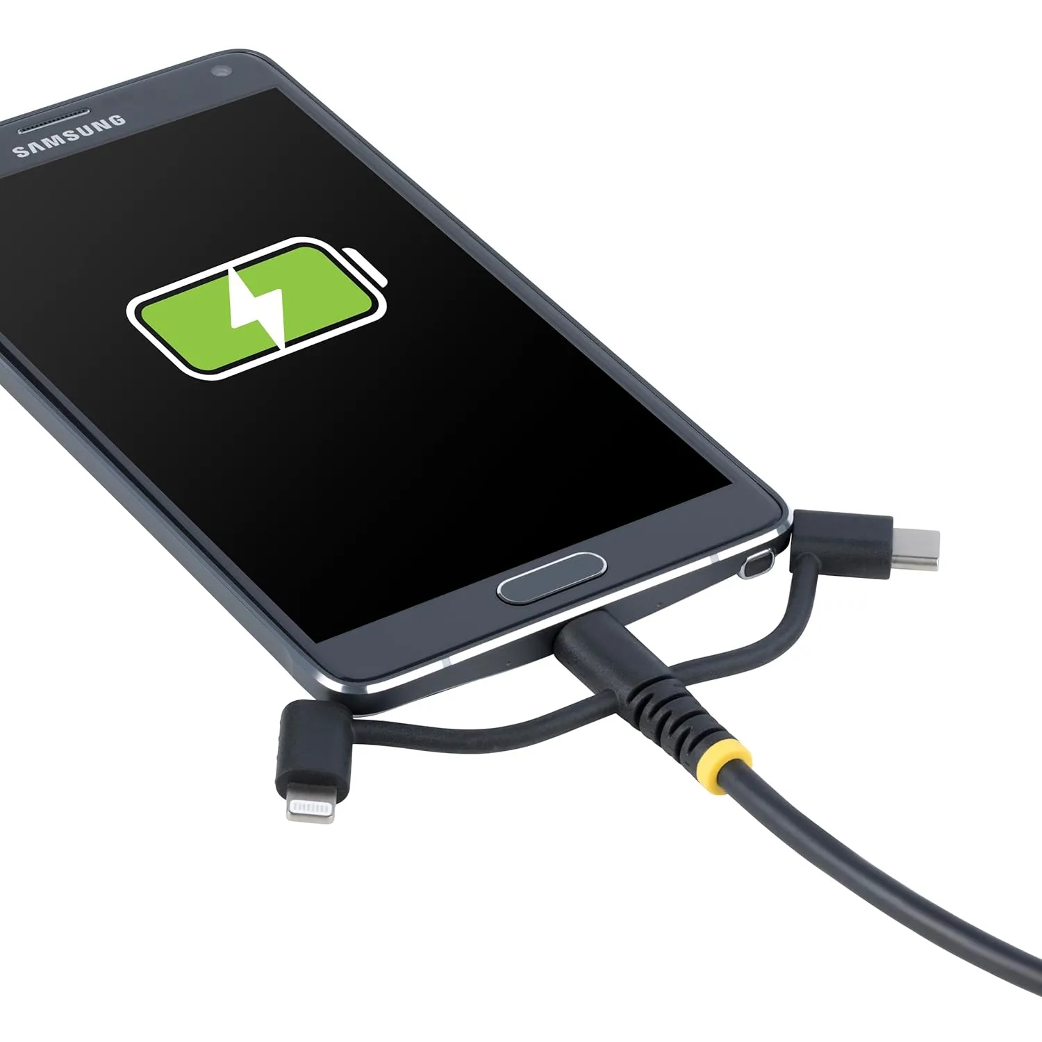 StarTech.com 3ft (1m) Rugged USB Multi Charging Cable, USB to Lightning/Micro-USB/Type-C, Apple MFi, 3-in-1 USB Charger Cord