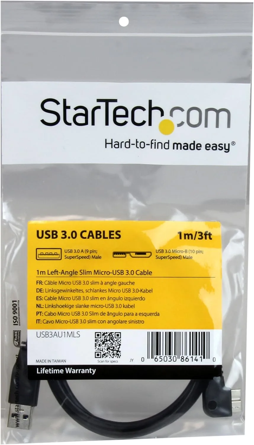 StarTech.com Slim USB 3.0 A to Micro-B Angled Micro-USB Cable