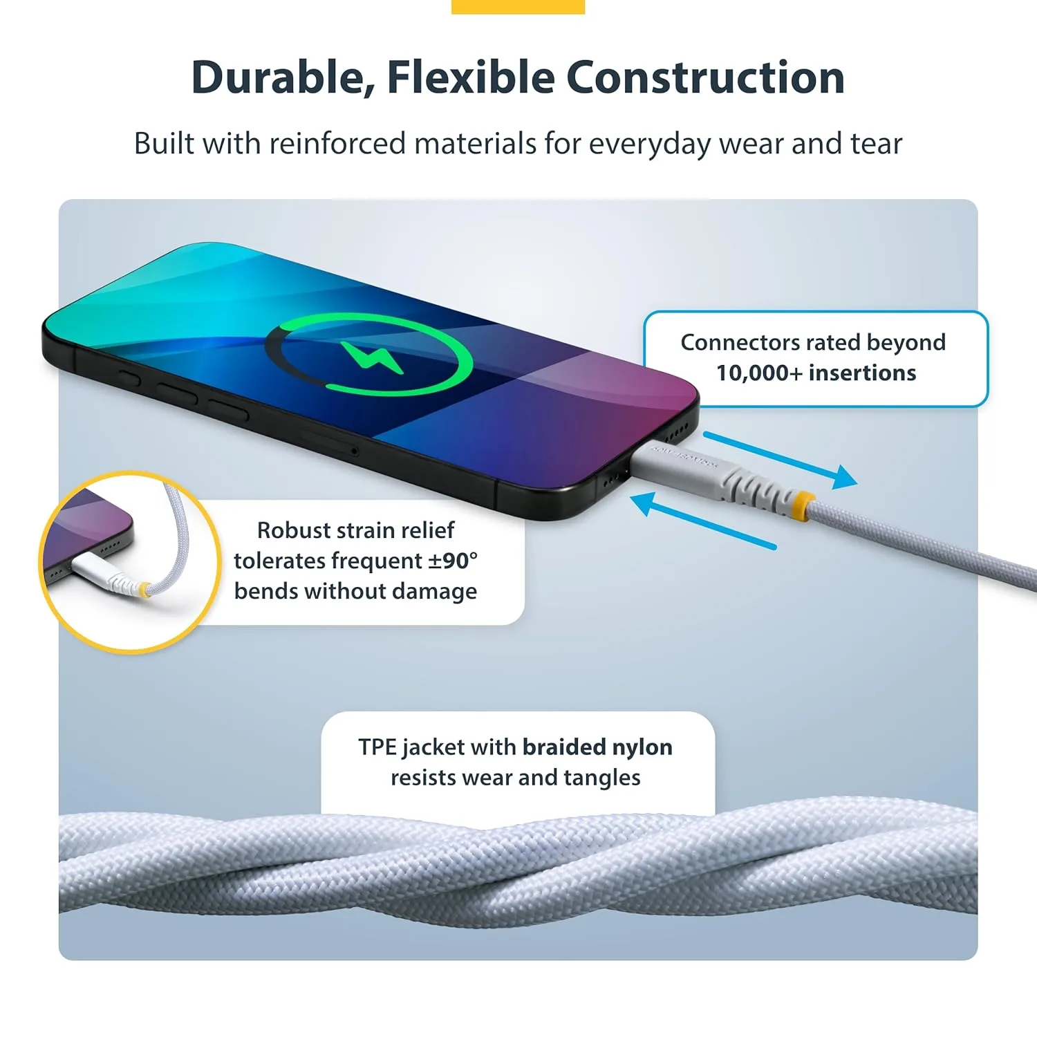 StarTech.com 5-Pack 3ft (91cm) White USB-C Charging Cable, 60W (3A) PD, Dual-Layer Braided Nylon/TPE Jacket, Rugged USB C Cord