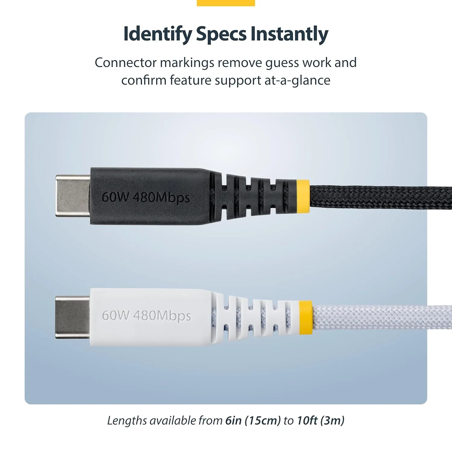 StarTech.com 3ft (91cm) USB-C Charging Cable, 60W (3A) PD, Dual-Layer Braided Nylon/TPE Jacket, Rugged USB C Laptop Charger Cord