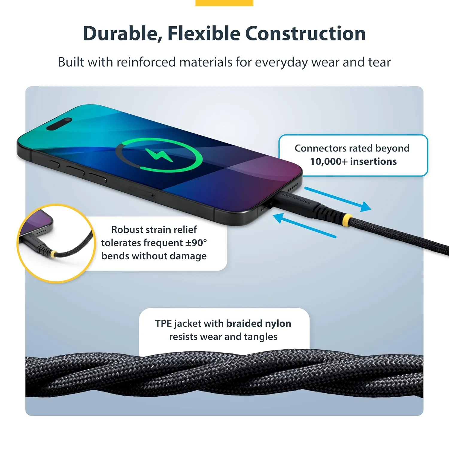 StarTech.com 5-Pack 3ft (91cm) USB-C Charging Cable, 60W (3A) PD, Dual-Layer Braided Nylon/TPE Jacket, Rugged USB C Cord