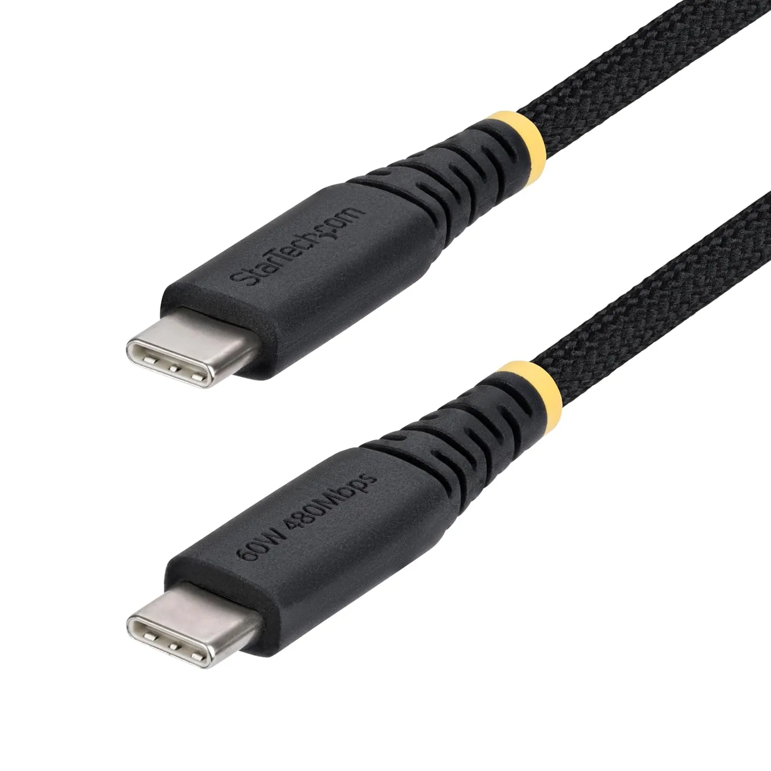 StarTech.com 3ft (91cm) USB-C Charging Cable, 60W (3A) PD, Dual-Layer Braided Nylon/TPE Jacket, Rugged USB C Laptop Charger Cord