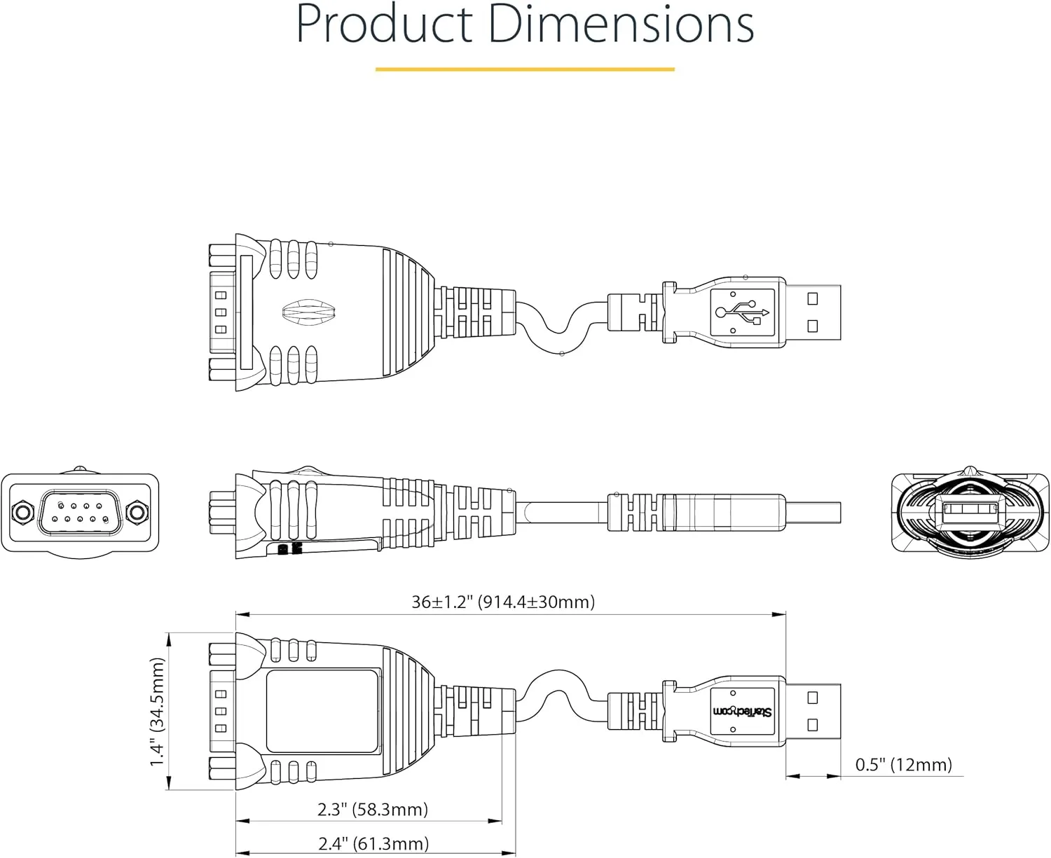 StarTech.com 3ft (1m) USB to Serial Cable, DB9 Male RS232 to USB Converter, Prolific IC (1P3FP-USB-SERIAL)