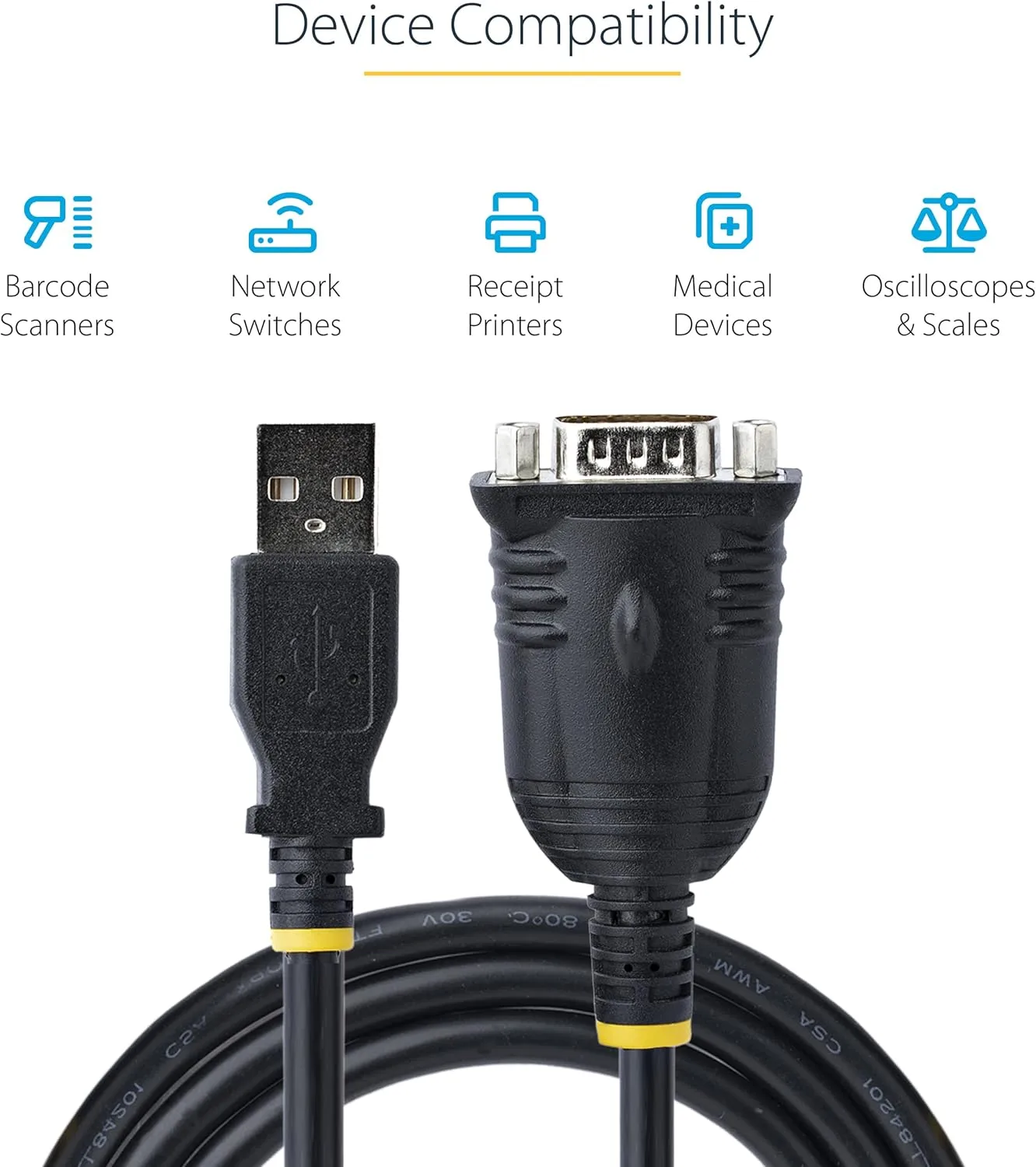 StarTech.com 3ft (1m) USB to Serial Cable, DB9 Male RS232 to USB Converter, Prolific IC (1P3FP-USB-SERIAL)