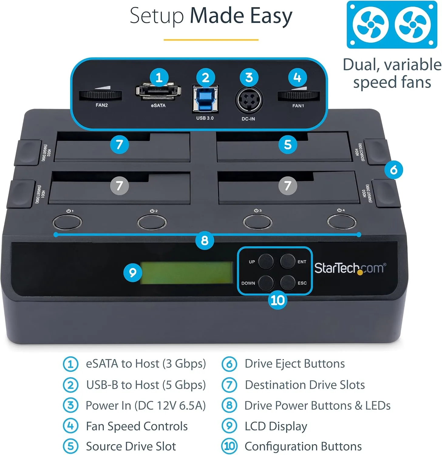 StarTech 4-Bay Hard Drive Duplicator & Eraser Dock (SATDOCK4U3RE)