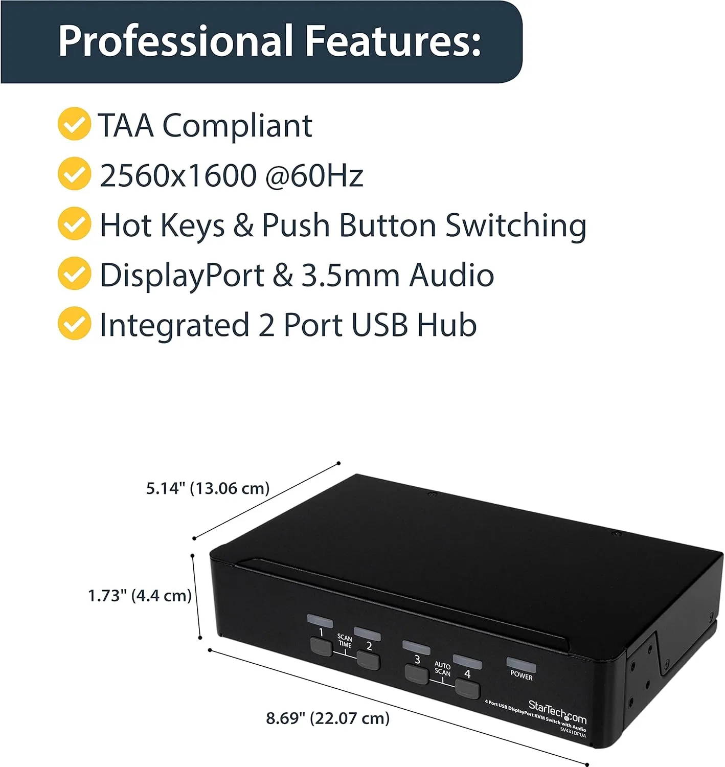 StarTech.com 4 Port DisplayPort KVM Switch w/ Audio - USB, Keyboard, Video, Mouse (SV431DPUA)