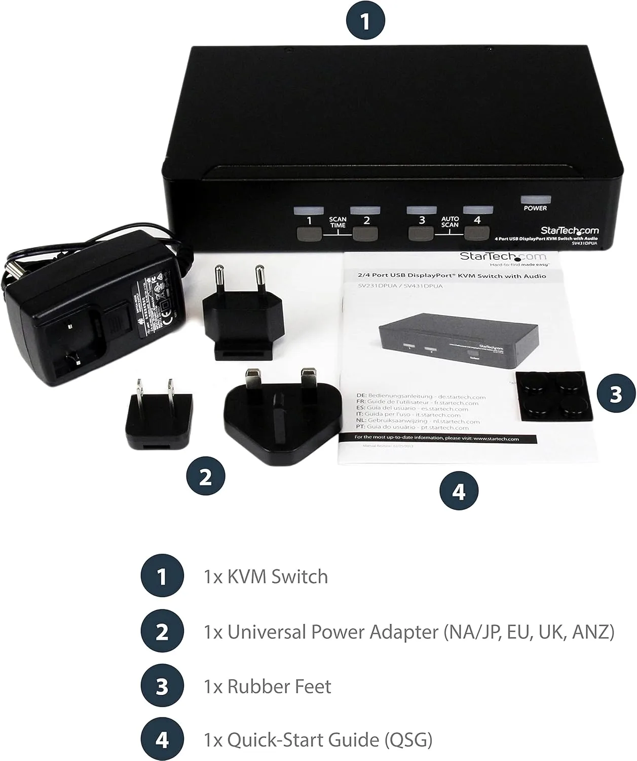 StarTech.com 4 Port DisplayPort KVM Switch w/ Audio - USB, Keyboard, Video, Mouse (SV431DPUA)