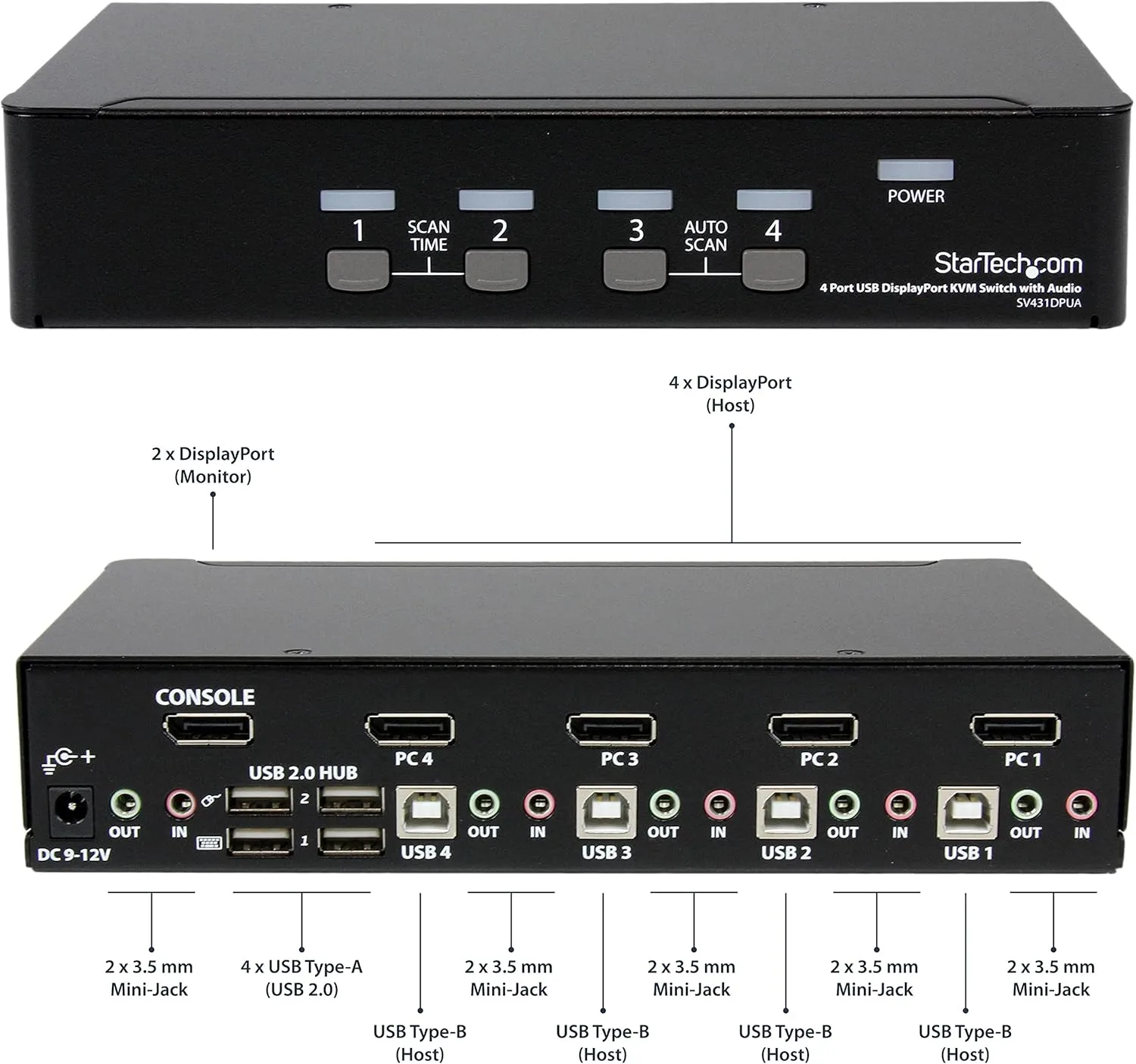 StarTech.com 4 Port DisplayPort KVM Switch w/ Audio - USB, Keyboard, Video, Mouse (SV431DPUA)