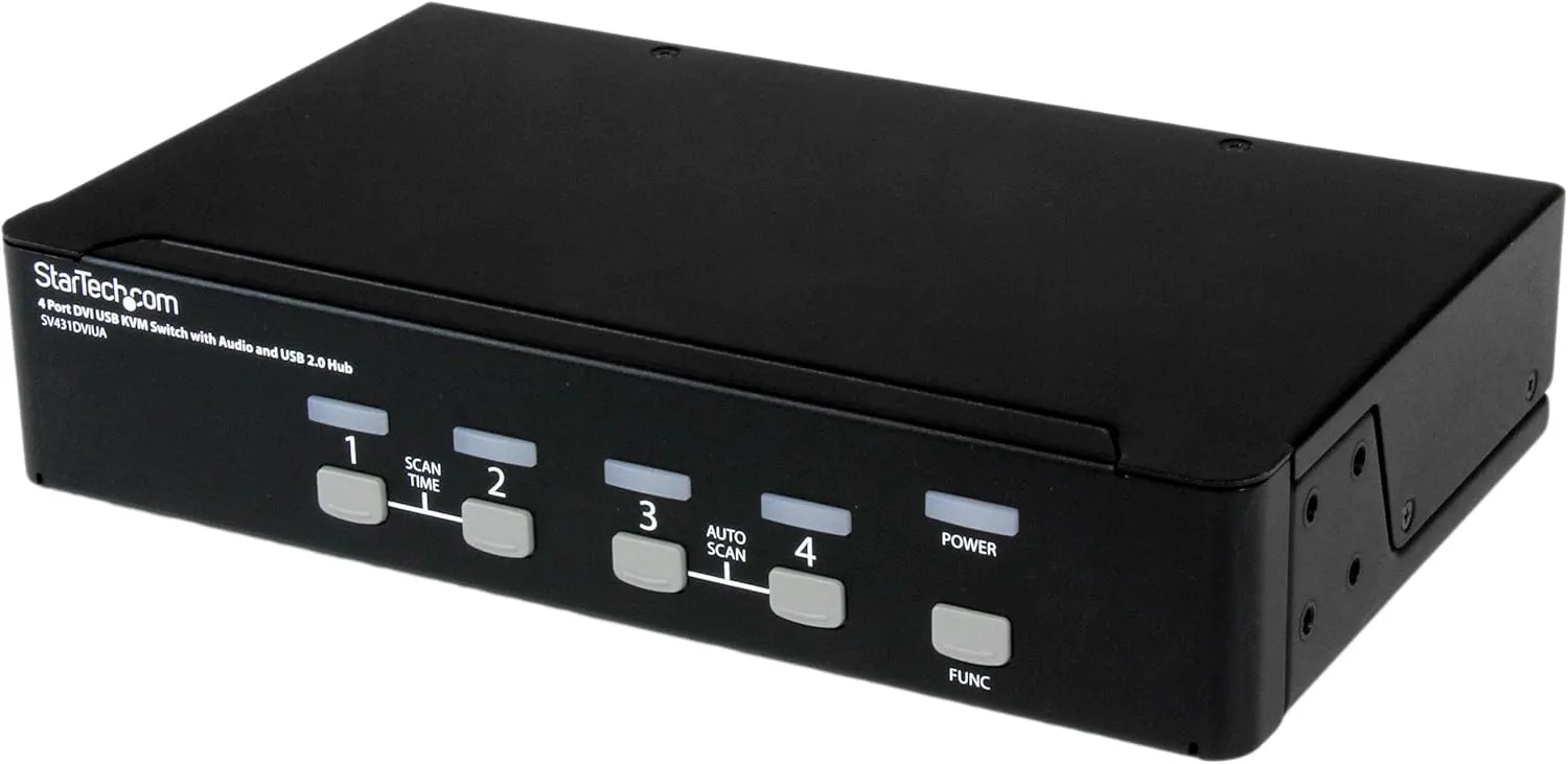 StarTech.com 4-Port KVM Switch for DVI Computers - 1U Rack-Mount KVM Switch with Audio - DVI KVM switch -2 port - 1U , TAA (SV431DVIUA)