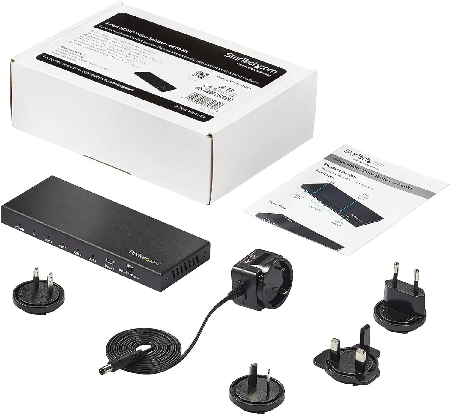 StarTech.com HDMI Splitter - 4-Port - 4K 60Hz - HDMI Splitter 1 In 4 Out - 4 Way HDMI Splitter