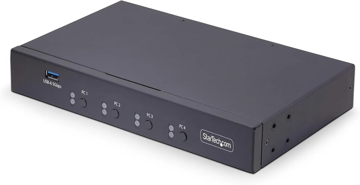 StarTech.com 4-Port KM Switch with Mouse Switching, USB 3.0 Switcher, Keyboard/Mouse Sharing, 3.5mm/USB Audio, TAA Compliant