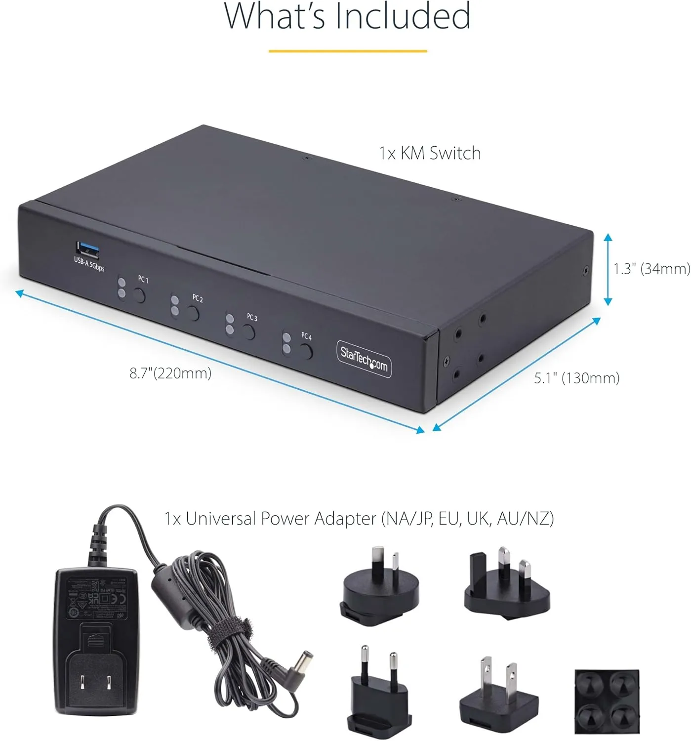 StarTech.com 4-Port KM Switch with Mouse Switching, USB 3.0 Switcher, Keyboard/Mouse Sharing, 3.5mm/USB Audio, TAA Compliant