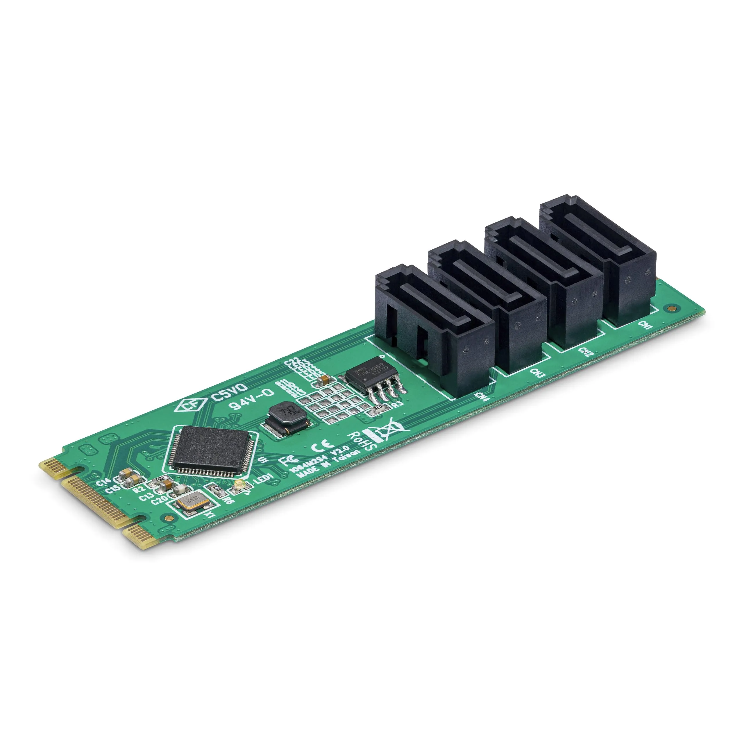 StarTech.com 4-Port M.2 to SATA Adapter Card, M.2 PCIe 3.0 to SATA HDD/SSD Expansion Card for Windows/macOS/Linux, TAA