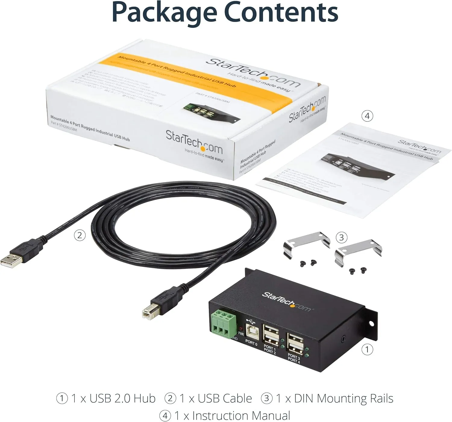 StarTech.com Mountable 4 Port Rugged Industrial USB Hub (ST4200USBM)