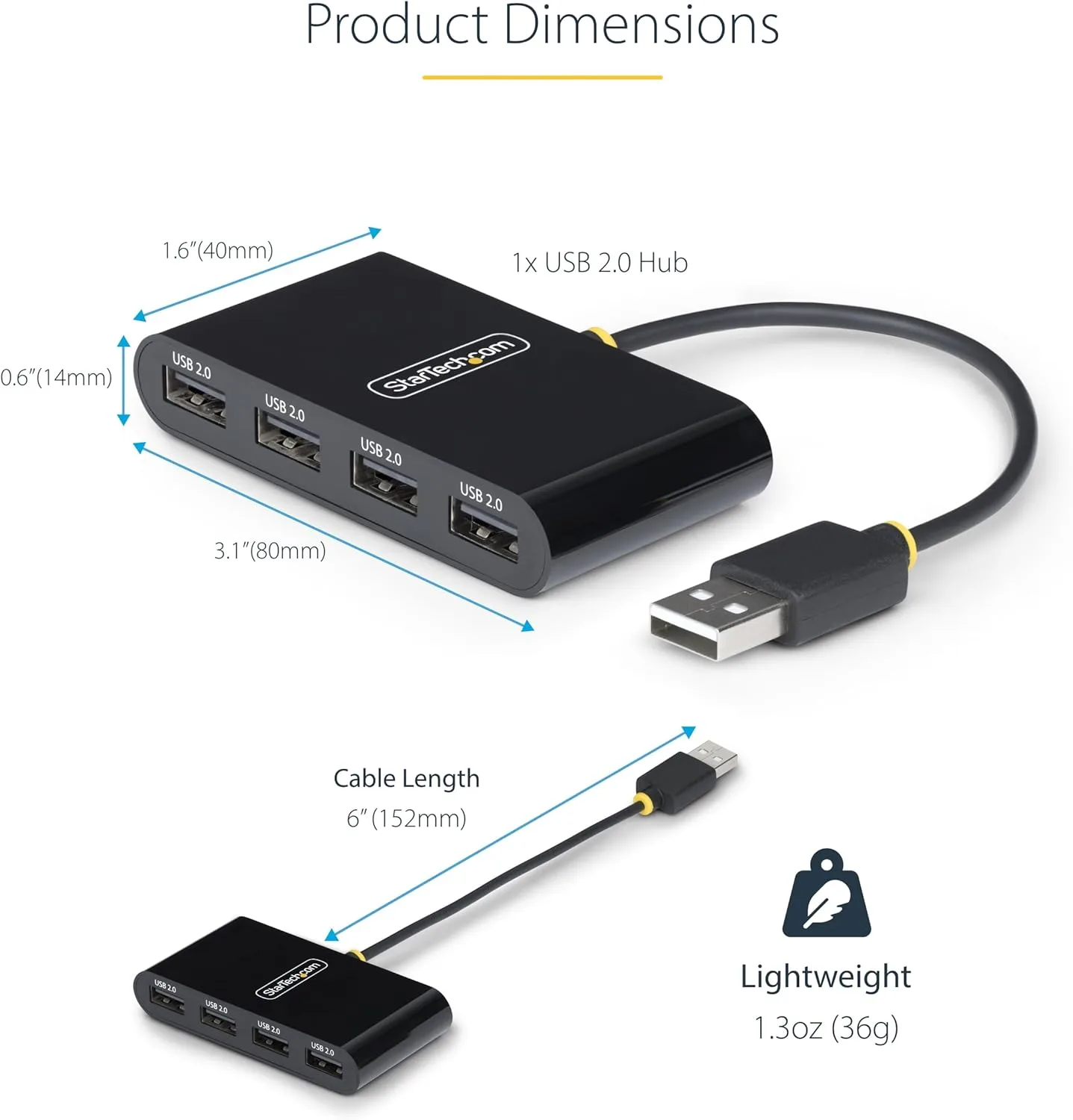 StarTech.com 4-Port USB 2.0 Hub, USB Bus Powered, Small Travel Mini USB Hub, Multi-Port USB 2.0 Splitter, Portable USB Hub
