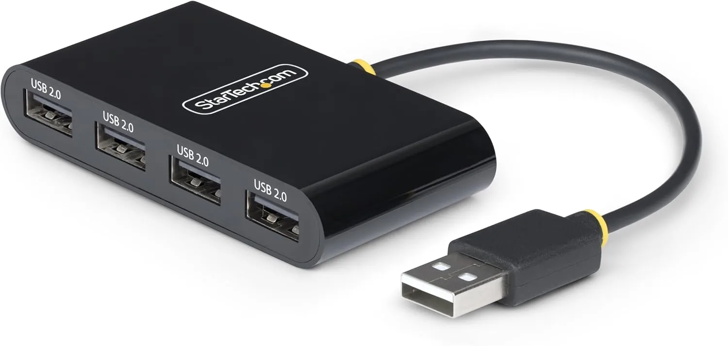 StarTech.com 4-Port USB 2.0 Hub, USB Bus Powered, Small Travel Mini USB Hub, Multi-Port USB 2.0 Splitter, Portable USB Hub