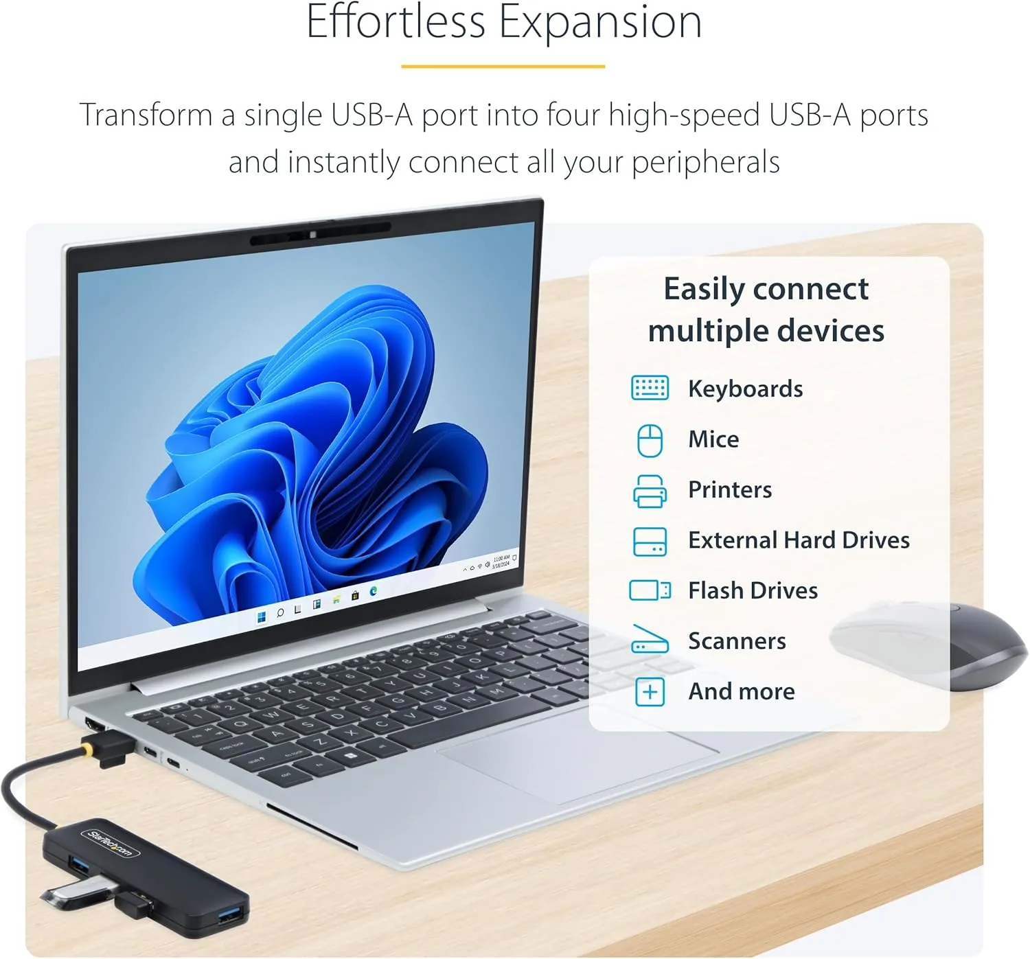 StarTech 4-Port USB 3.0 Hub, Bus-Powered Portable Travel Mini Hub