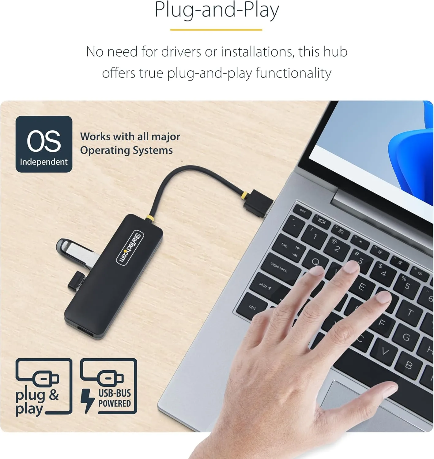 StarTech 4-Port USB 3.0 Hub, Bus-Powered Portable Travel Mini Hub