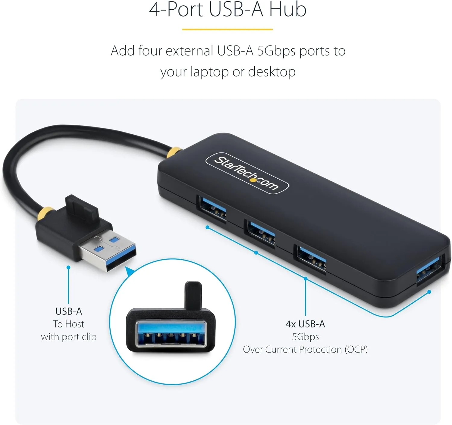 StarTech 4-Port USB 3.0 Hub, Bus-Powered Portable Travel Mini Hub