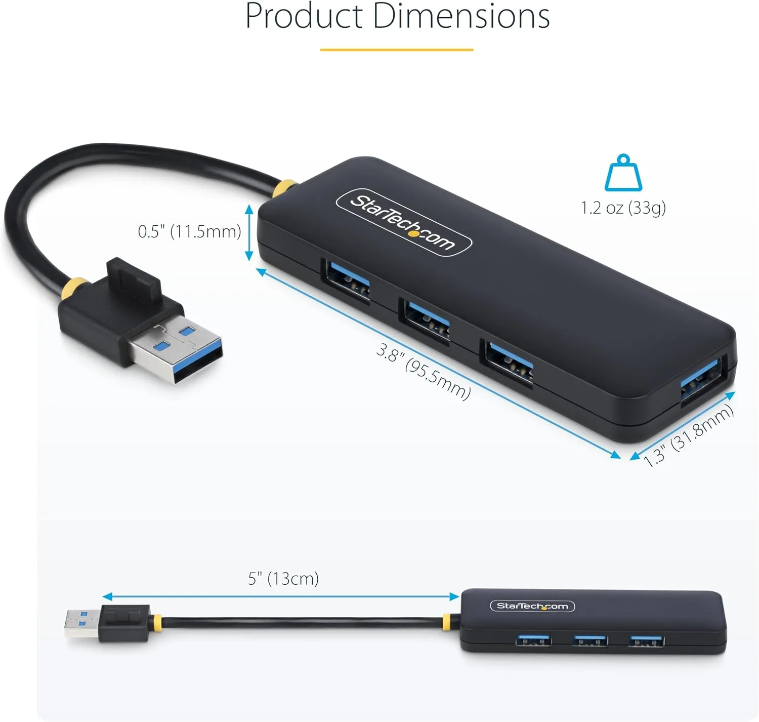 StarTech 4-Port USB 3.0 Hub, Bus-Powered Portable Travel Mini Hub