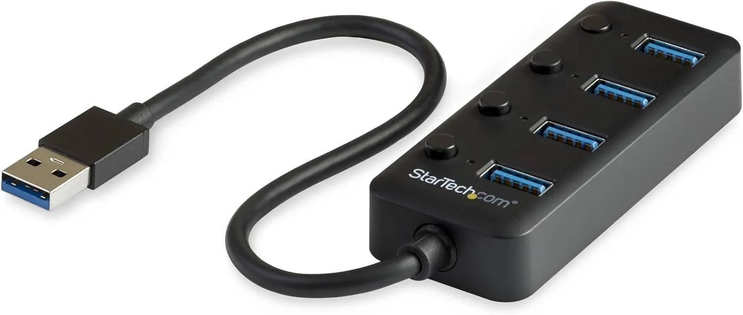 StarTech.com 4 Port USB 3.0 Hub - USB-A to 4x USB 3.0 Type-A with Individual On/Off Port Switches