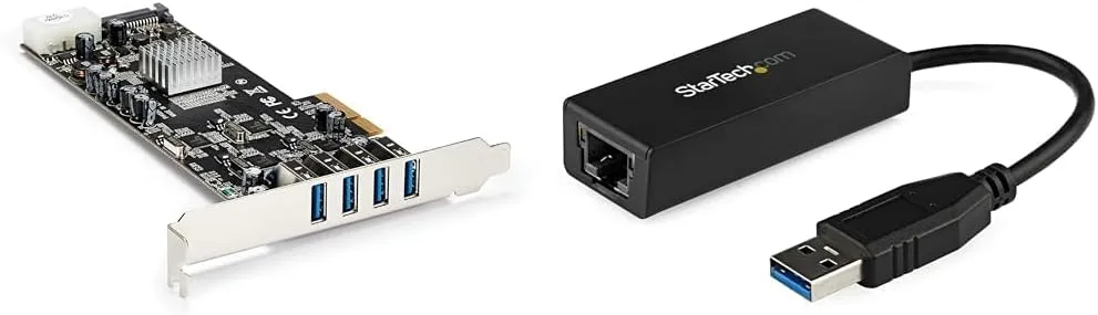 StarTech.com 4 Port USB 3.0 PCIe Card and Ethernet Adapter Bundle - 10/100/1000 Gigabit LAN PCI Express+ USB to Ethernet